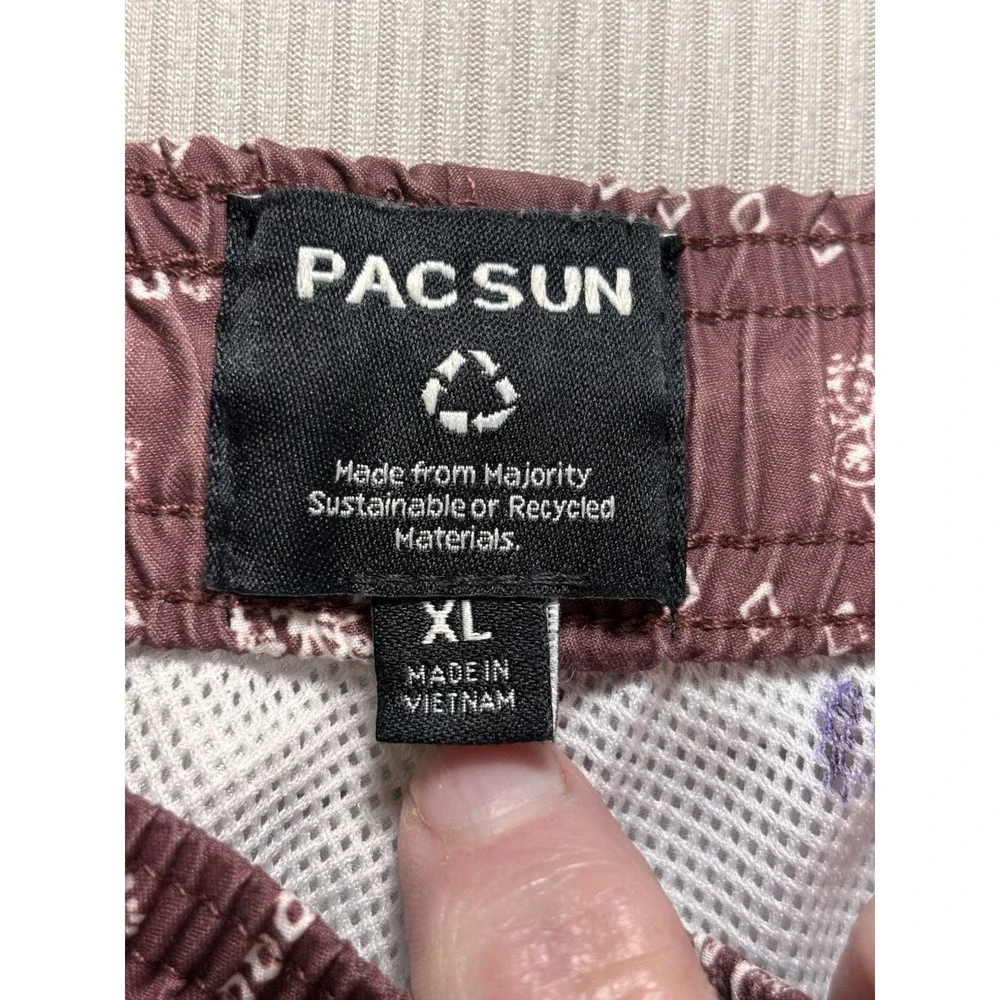 Men's Bandana Handkerchief Brown Print Pacsun Swim Shorts XL Lined 4.5 In Inseam